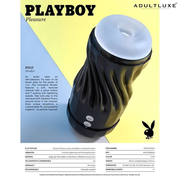 Female Sex Toys Playboy Solo 3 in 1 Sucking Rotating Tightening Stoker Evolved Novelties