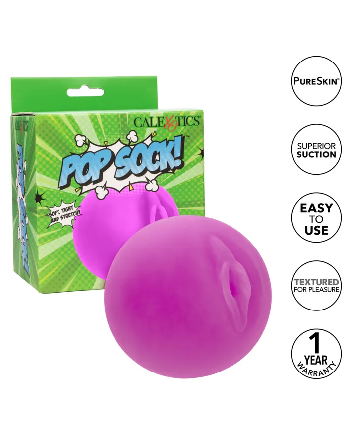 Male Sex Toys CalExotics Pop Sock Pocket Pussy Real Feel Stretchy Stroker Purple