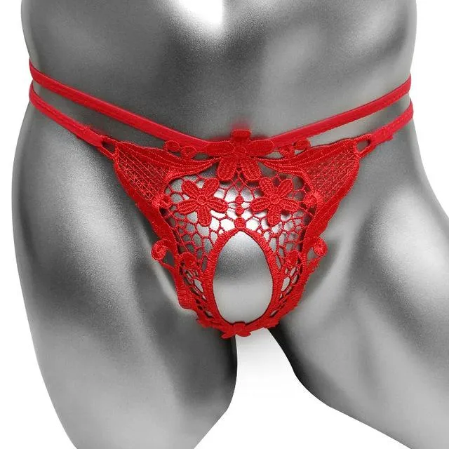 Male Sex Toys CHASTITY CAGE CO Lace GString with Penis Hole